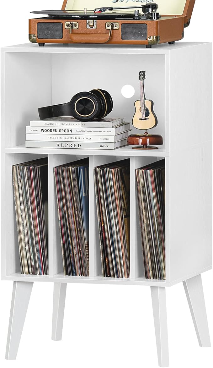 Lerliuo Record Player Stand, Mid-Century Vinyl Storage Cabinet Table by Lerliuo