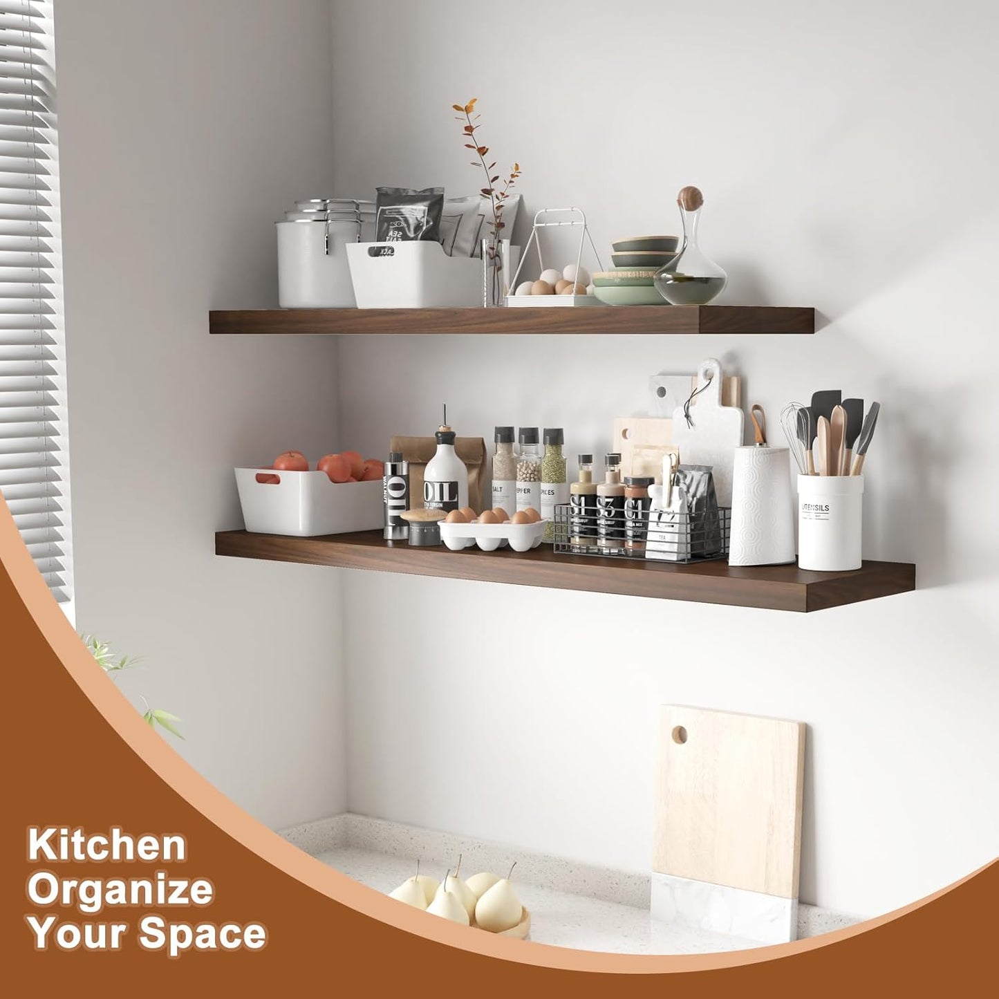 12 Inch Deep Floating Shelves for Wall 2 Pack Floating Shelves Large Storage Space Wall Mount Shelf for Living Room Kitchen Bathroom 30" W x 12" D x 1.2" H Rustic Brown