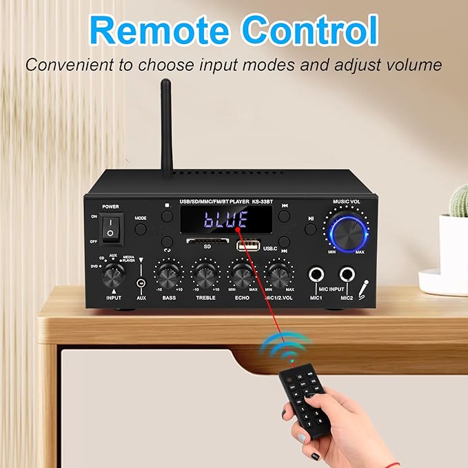 Romicta Stereo Audio Amplifier, 2 Channel 500W Bluetooth 5.0 Home Audio Stereo - Image 5