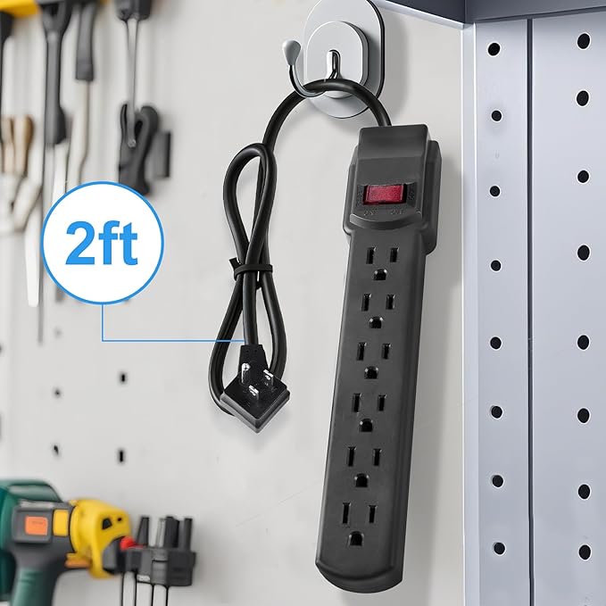 6-Outlet Surge Protector – 250 Joules, 2ft Cord, 1875W Max – Right Angle Plug - Image 3