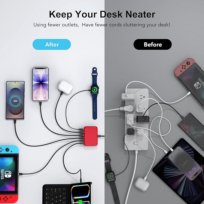 USB C Fast Charger, 100W GaN 6 Port Type C Charging Station Hub Block Cube - Image 4