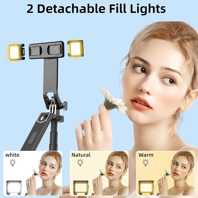WOVTE 71" Selfie Stick with 2 Lights, Extendable Stand - Image 2