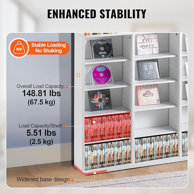 VEVOR Media Storage Cabinet, 9-layer DVD Shelf, Adjustable CD Shelves 27 - Image 5