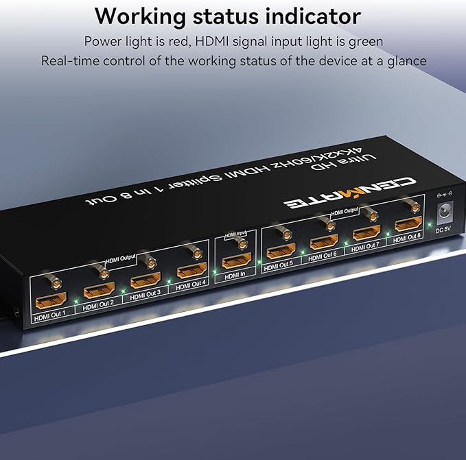 HDMI Splitter 1 in 8 Out, 8 Port HDMI Splitter Support 4K@60Hz 4:4:4 8-bit - Image 8