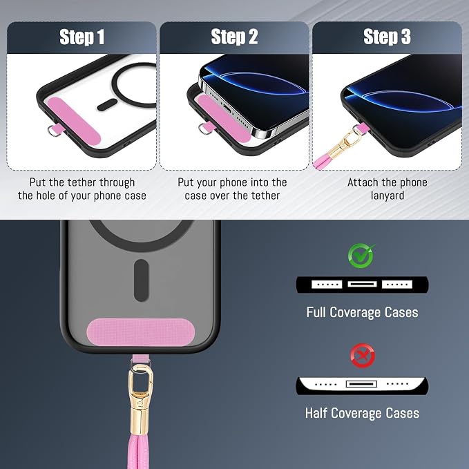 Phone Lanyard 2 Pack, 2x Adjustable Crossbody Phone Strap, 2x Tether Tab - Image 2