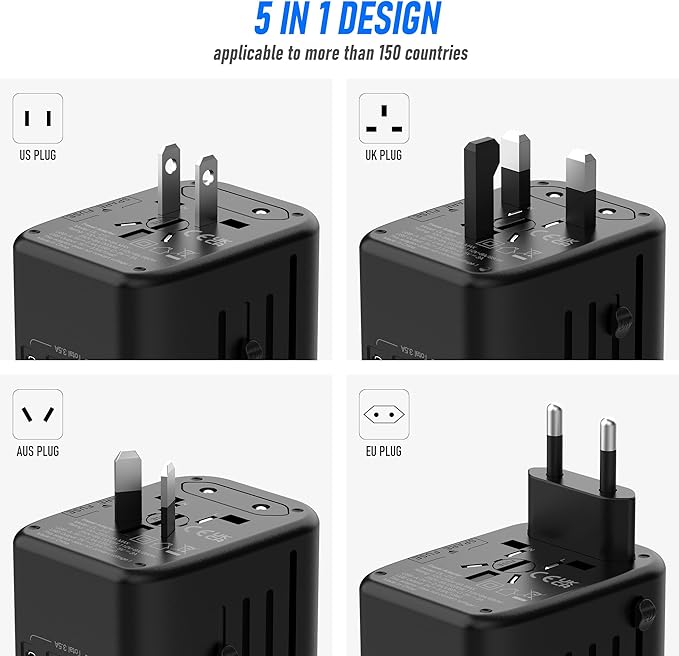 Universal International Power Travel Plug Adapter, 5 in 1 European Travel Plug - Image 3