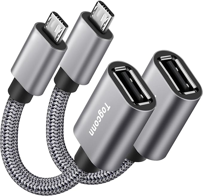 USB to Micro USB Adapter 2 Pack, Unidirectional Micro USB Male to USB Female by Togconn