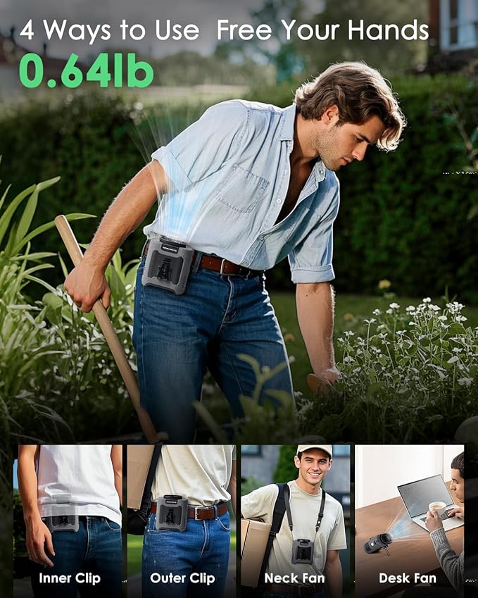 Portable Waist Fan Clip on, Personal Wearable Belt Fan 10000mAh Rechargeable - Image 3