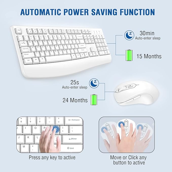 Wireless Keyboard and Mouse Combo, EDJO Full-Sized Ergonomic Computer Keyboard - Image 6