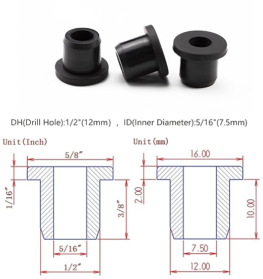 20 pcs 1/2" Drill Hole，5/16" ID Black Silicone Top hat Rubber Grommets - Image 2