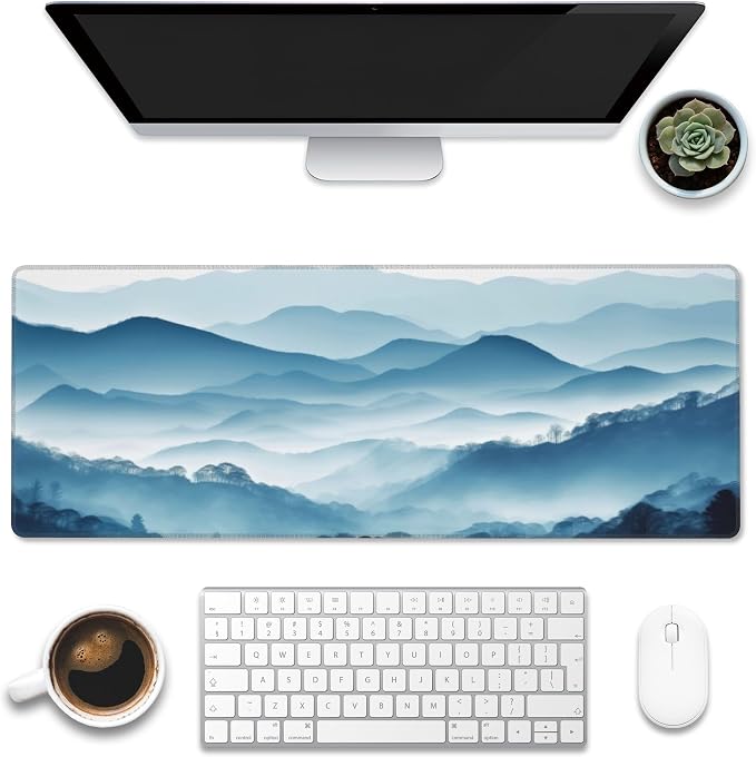 Large Gaming Mouse Pad for Desk, Mountain Desk Mat, Misty Forest Mountains Desk by Eflxamz