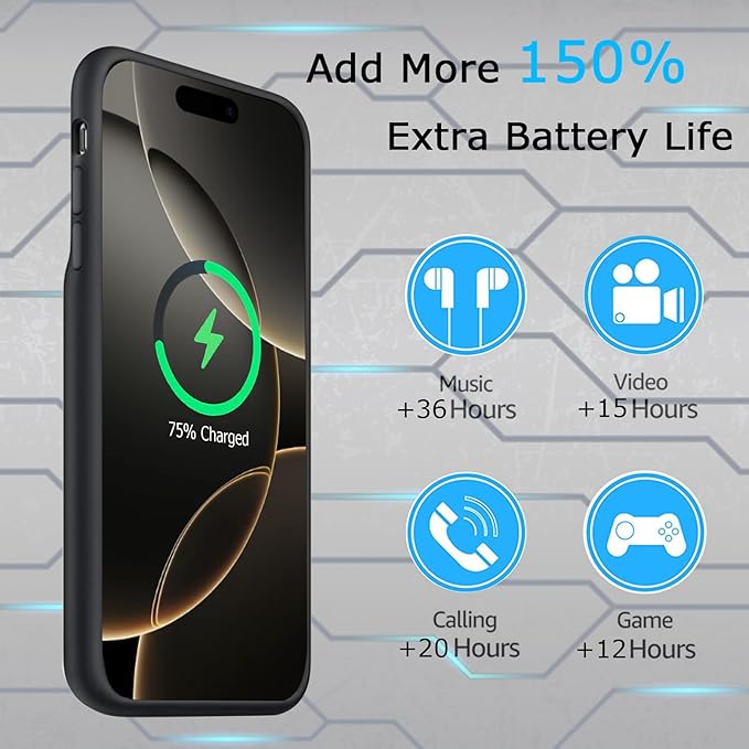 Battery Case for iPhone 16 Pro Max, Upgraded 12000mAh Rechargeable Portable - Image 3