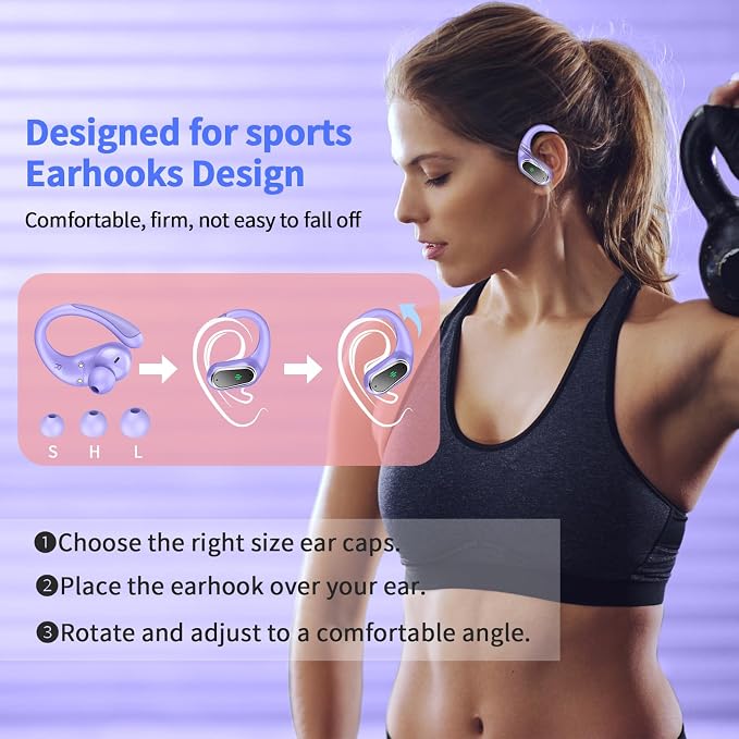 Wireless Earbuds, 2025 Bluetooth 5.4 Headphones Sport, 50H Stereo Wireless - Image 4
