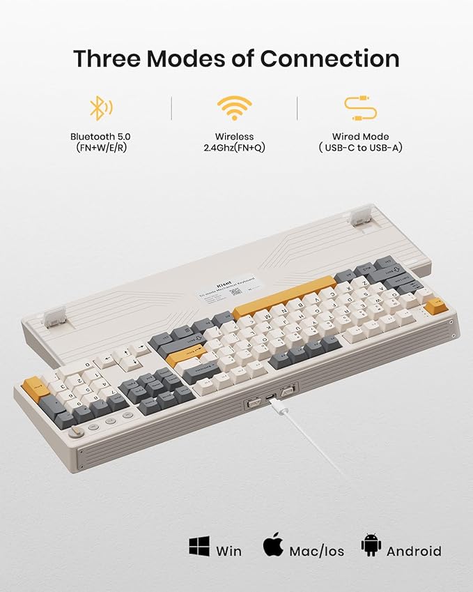 Kisnt KN104 Wireless Mechanical Gaming Keyboard, 100% Full Size 104 Keys - Image 3
