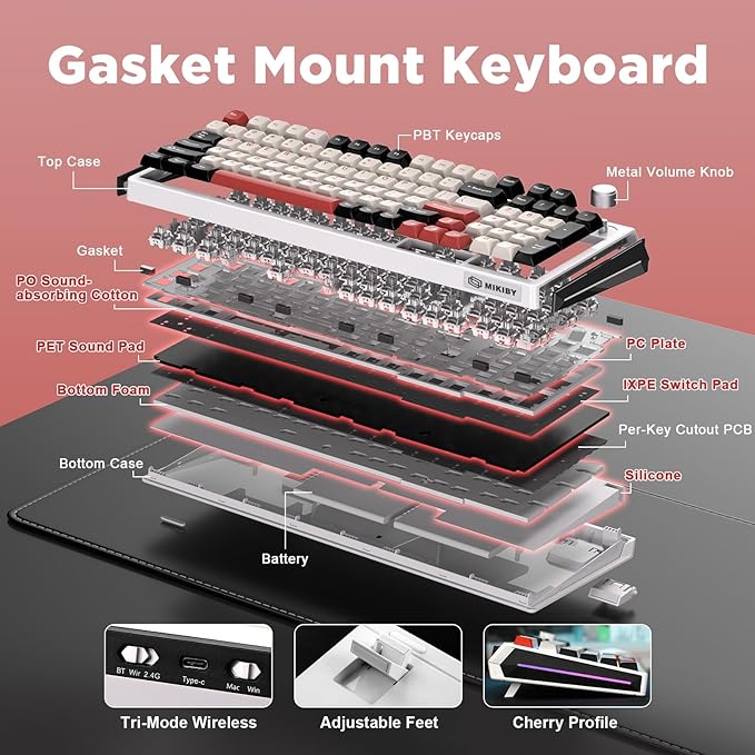 K98 Wireless Mechanical Keyboard, Tri-Mode BT5.0/2.4GHz/USB-C Hot Swappable - Image 8