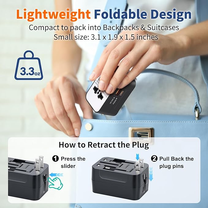 Travel Adapter Fast Charge, GaN Worldwide All in One Universal Travel Adapter - Image 6
