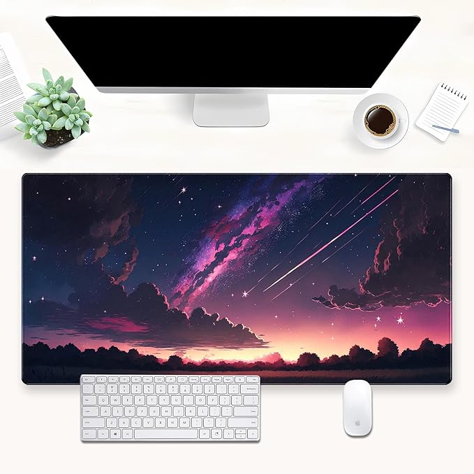Anime Aesthetic Purple Galaxy Cloud Mouse Pad XXL Extended Gaming Desk Mat by Cindasun