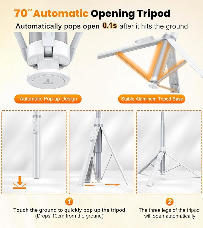 TONEOF 70" Automatic Tripod, Auto-Open Phone Stand - Image 2