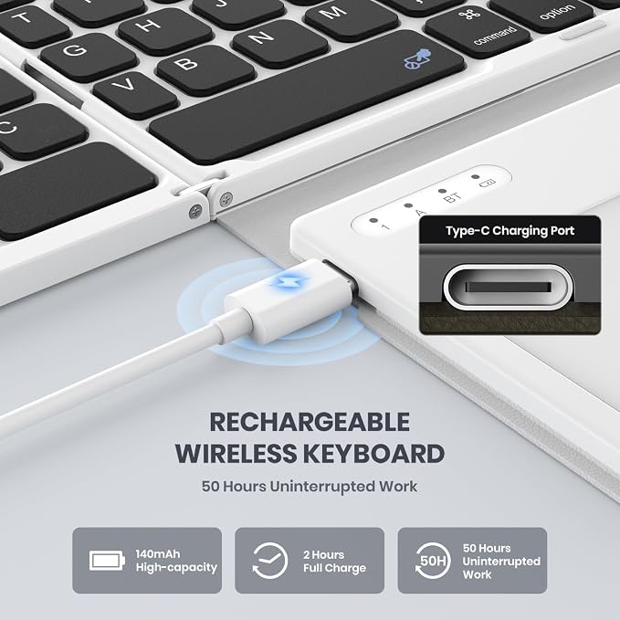 Foldable Bluetooth Keyboard, Portable Full Size Folding Keyboard - Image 5