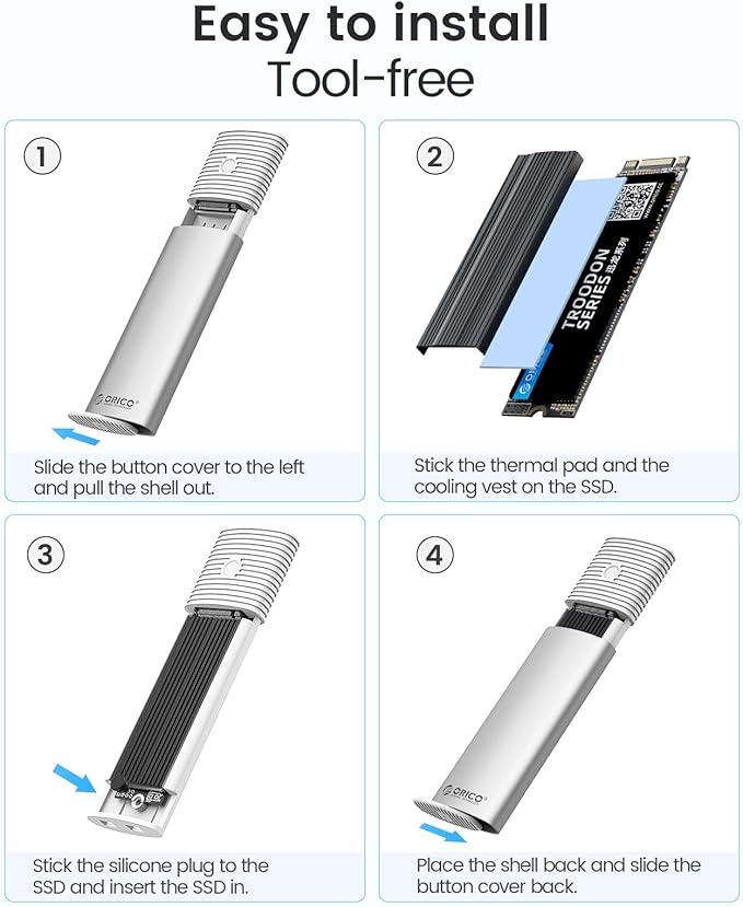 ORICO M.2 NVMe SATA SSD Enclosure Adapter Tool-Free, USB C 3.2 Gen 2 10Gbps NVMe - Image 6
