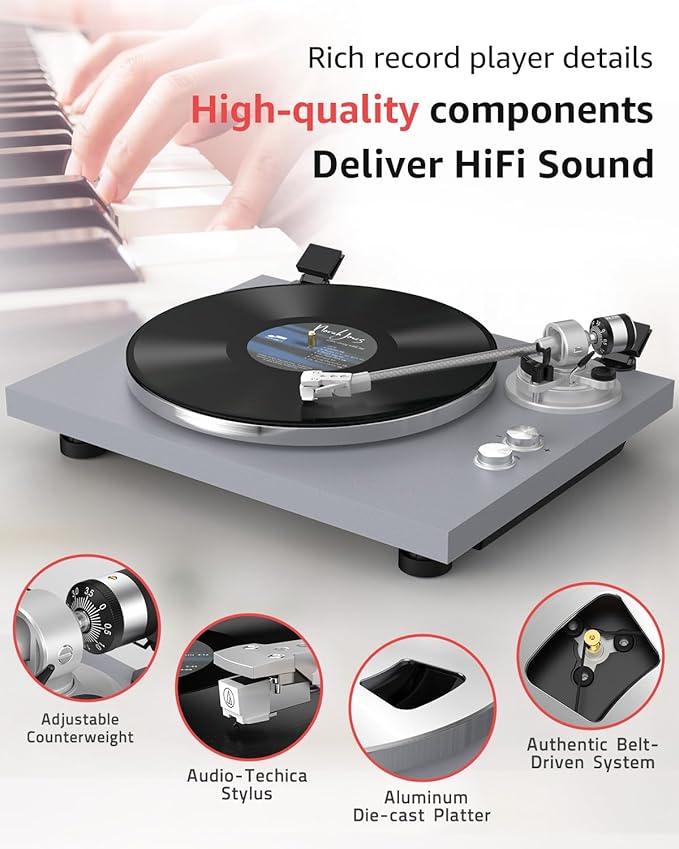 Turntable Record Player Wireless Output Carbon Fiber Tonearm Vinyl Player - Image 3