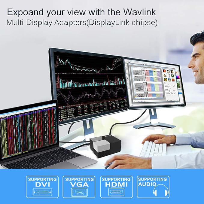 WAVLINK USB 3.0 Laptop Docking Station Dual Monitors, DisplayLink Computer Dock - Image 9