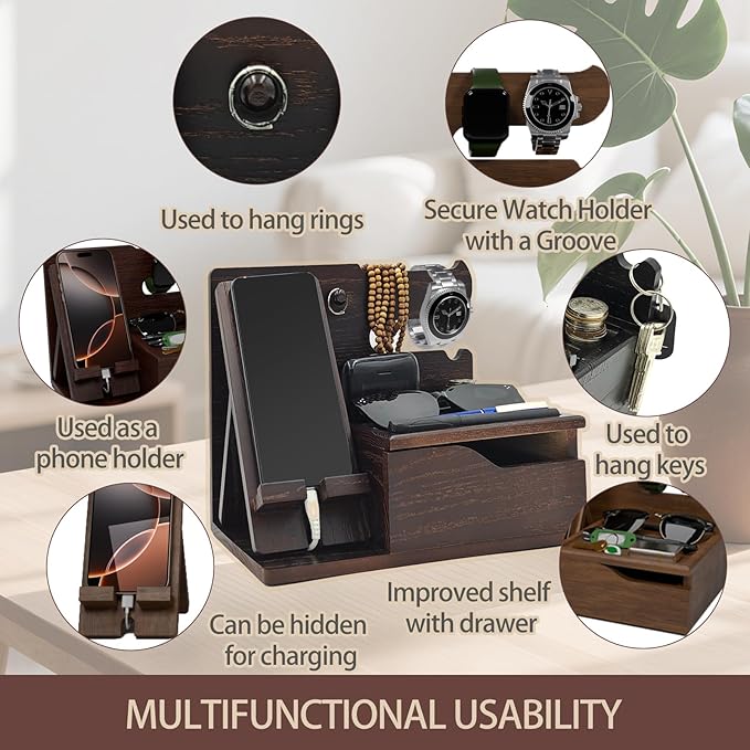 3-in-1 Wood Phone Docking Station Organizer - Image 5