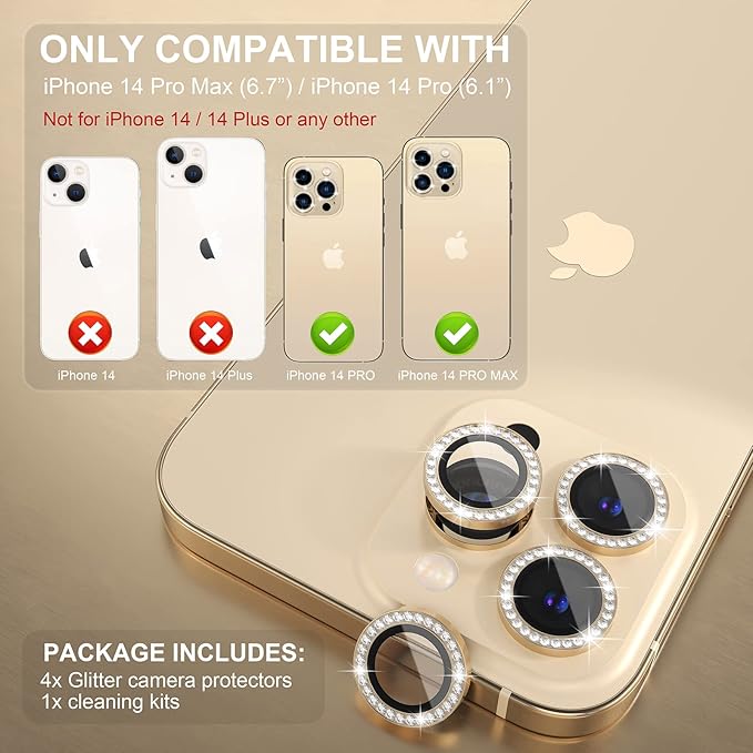 Choiche [3+1 for iPhone 14 Pro/iPhone 14 Pro Max Camera Lens Protector Bling - Image 2