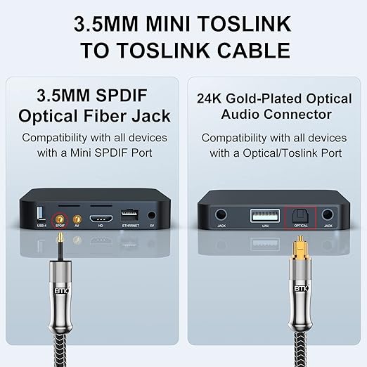 EMK 24K Gold-Plated Toslink to Mini Toslink Cable - Image 5