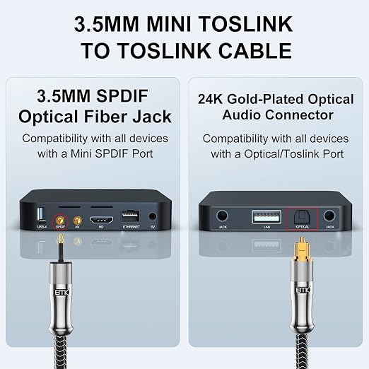 EMK 24K Gold-Plated Toslink to Mini Toslink Cable - Image 5