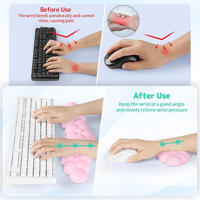 Cloud Wrist Rest for Keyboard and Mouse, Memory Foam PU Leather Keyboard Wrist - Image 3