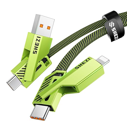 SHEZI 4-in-1 USB C Cable 60W 10FT Fast Charging Flat Nylon Braided Charger Cord - Image 7