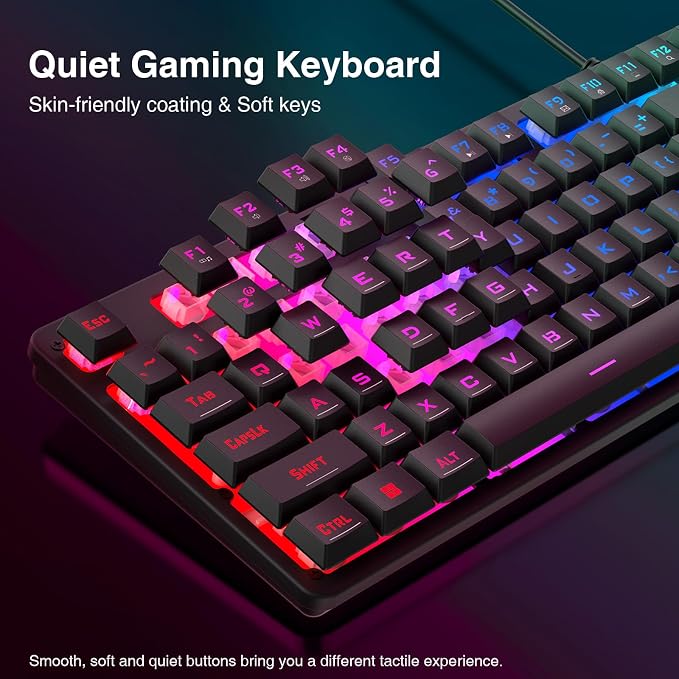 Redragon S107 Gaming Keyboard and Mouse, RGB Gaming Keyboard and 3200 DPI Mouse - Image 3