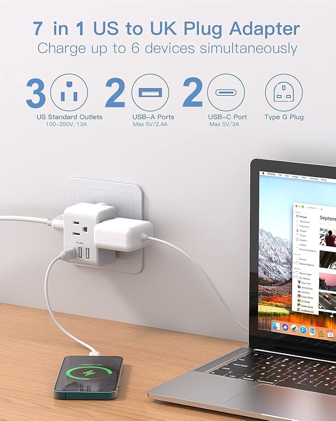 2 Pack US to UK Ireland Travel Plug Adapter, Type G Power Plug Adapter - Image 3
