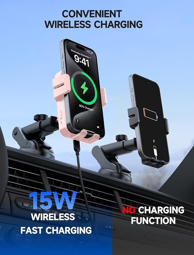 MOKPR Wireless Car Charger, 15W Auto Clamping Car Charger Dash Windshield Air - Image 4