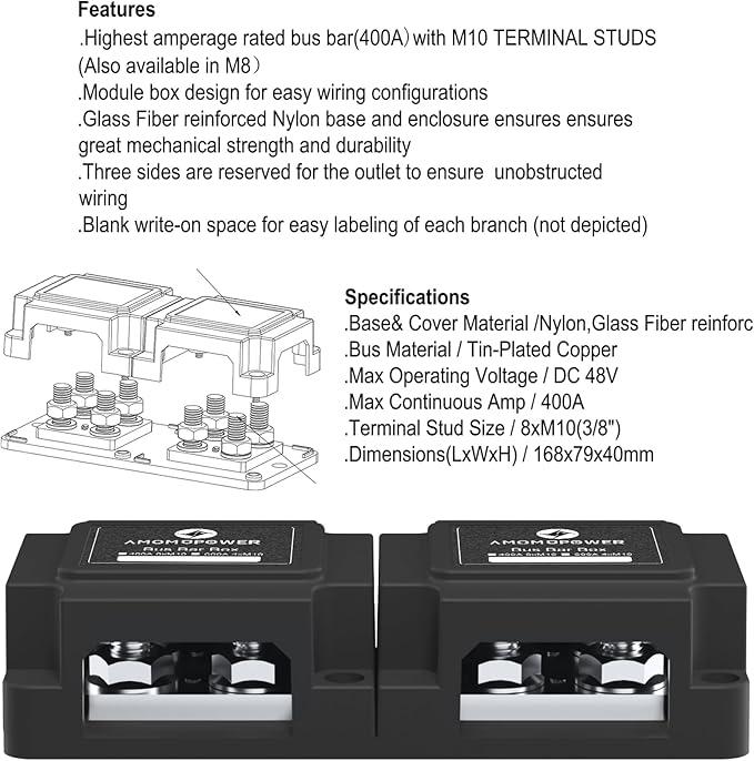 400A Bus Bar 8 M10 Terminal Studs Modular Design Tin Plated Copper Distribution - Image 7
