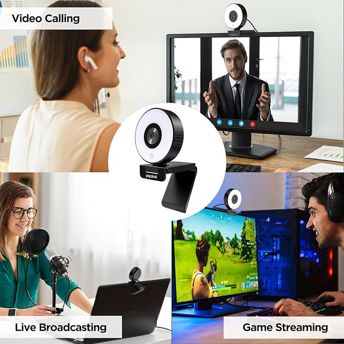 papalook 2K/1080P Webcam with Light and Privacy Cover, PA552 Full HD Streaming - Image 4