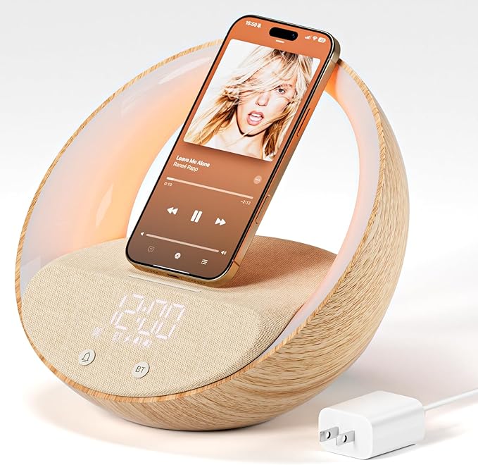Bluetooth Alarm Clock, Sunrise Simulation Wake Up Night Light, 15W Fast by FUNFOR