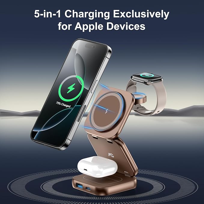 5-in-1 Wireless Charger for MagSafe, AC ISLAND Portable Travel Charging Station - Image 2