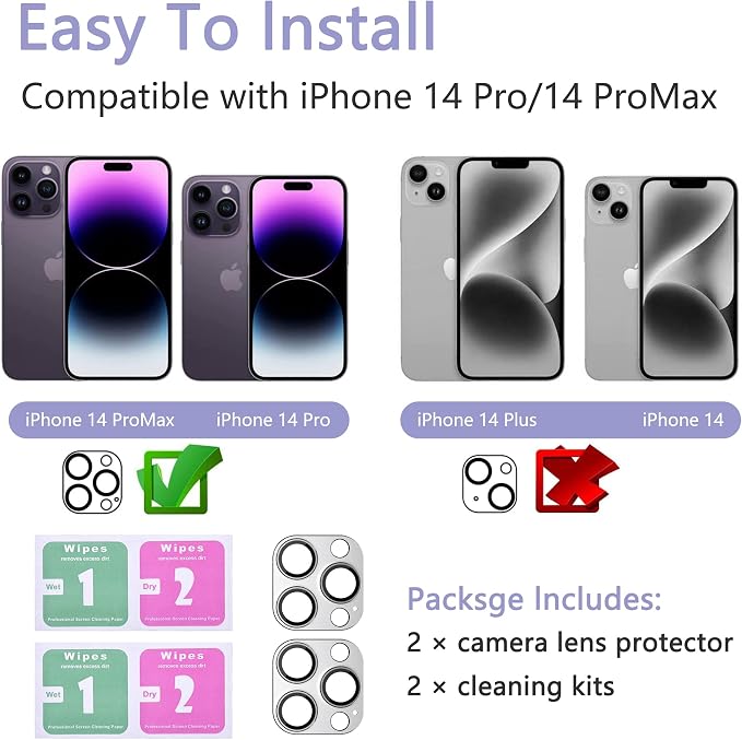 2 Pack Camera Lens Protector for iPhone 14 Pro/iPhone 14 Pro Max, AR Tempered - Image 2