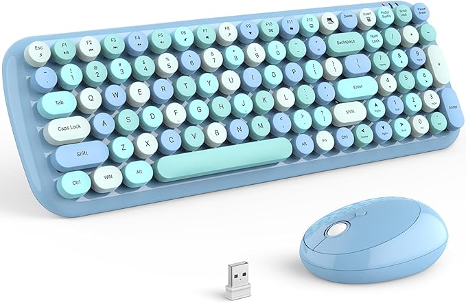 KNOWSQT Wireless Keyboard and Mouse Combo, Light Blue 100 Keys 2.4 GHz Round by KNOWSQTKeyboardMouse