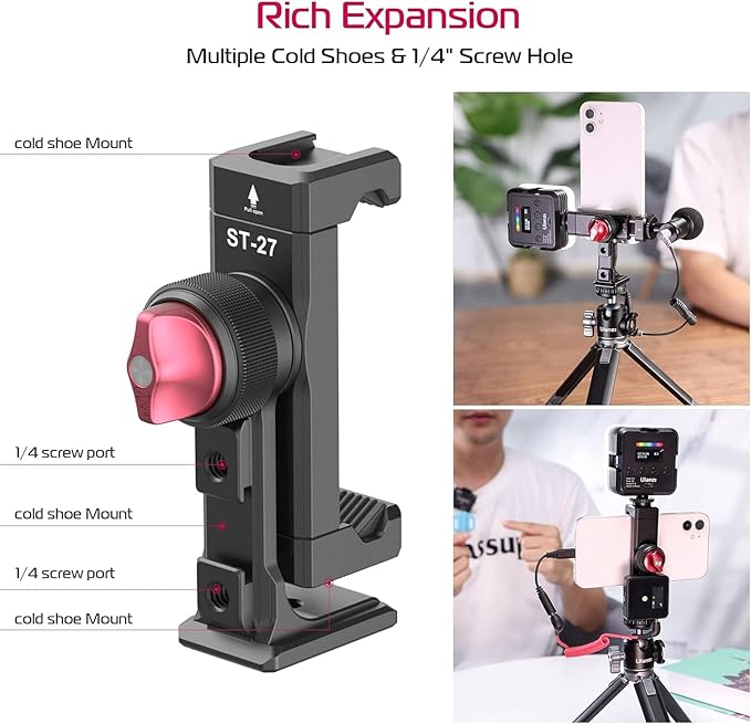 ULANZI ST-27 Phone Tripod Mount, 360° Metal Phone Holder - Image 3