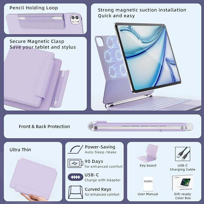 for iPad Air 13 inch Case with Keyboard, iPad Pro 12.9 Magic Keyboard, Springy - Image 3