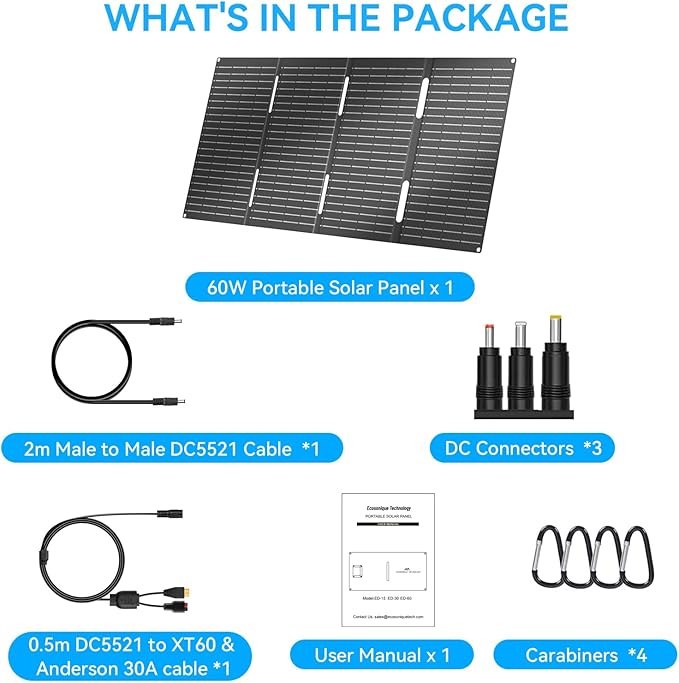 Ecosonique 60W Portable Foldable Solar Panels Charger Fast Charging - Image 8