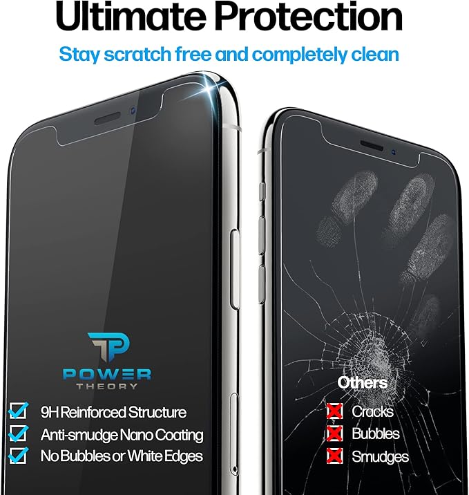 Power Theory Designed for iPhone X, iPhone Xs Screen Protector Tempered Glass - Image 5