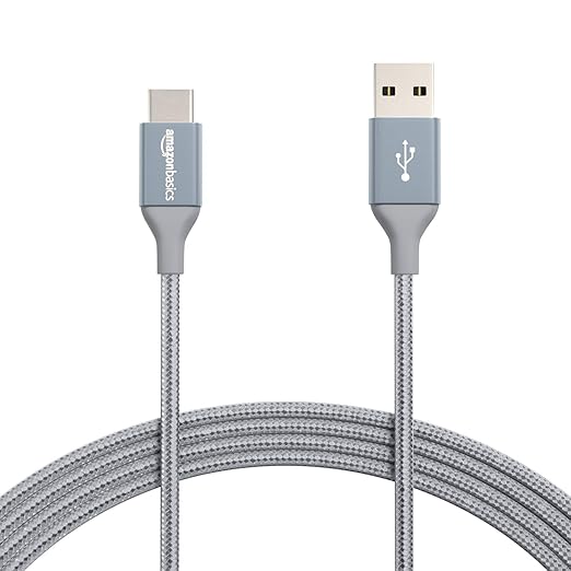 Amazon Basics USB-C to USB-A 2.0 Fast Charger Cable, Nylon Braided Cord by AmazonBasics