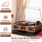 Vinyl Record Player with Walnut Finish, 3-Speed Belt-Drive Turntable with - Image 4