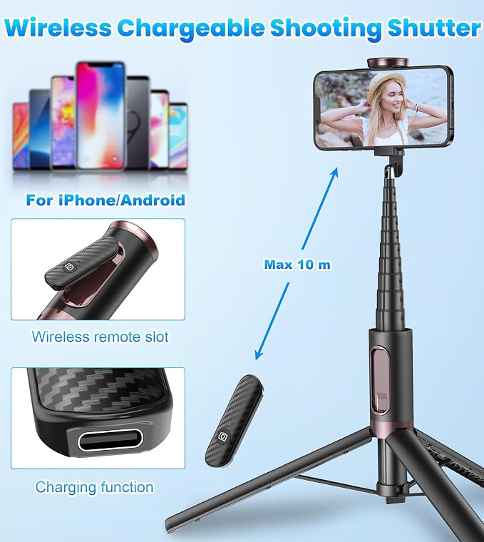 TONEOF 67" Cell Phone Selfie Stick Tripod, Smartphone Stand All-in-1 - Image 5