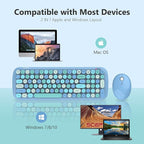 KNOWSQT Wireless Keyboard and Mouse Combo, Light Blue 100 Keys 2.4 GHz Round - Image 4