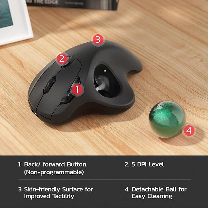 Nulea M501 Wireless Trackball Mouse, Rechargeable Ergonomic, Easy Thumb Control - Image 7